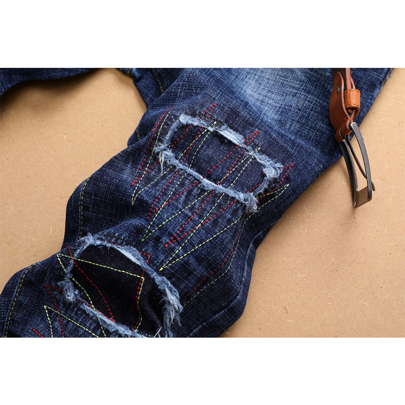 2019 الخريف ممزق الجينز الرجال الأزرق خليط العلامة التجارية سراويل جينز القطن الأزياء السببية مستقيم زائد حجم 29-38 طويلة الجينز الذكور