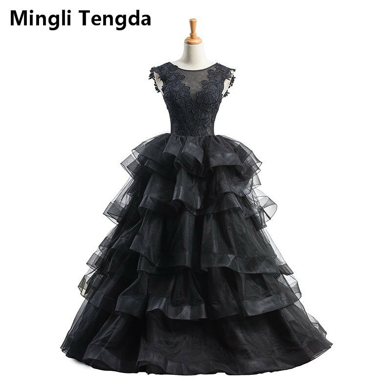 Mingli Tengda-فستان زفاف أسود مع انتفاخات ، ملابس زفاف نبيلة مع ظهر مكشوف ، وهم متدرج ، تروبوجورك ، مجموعة جديدة #1