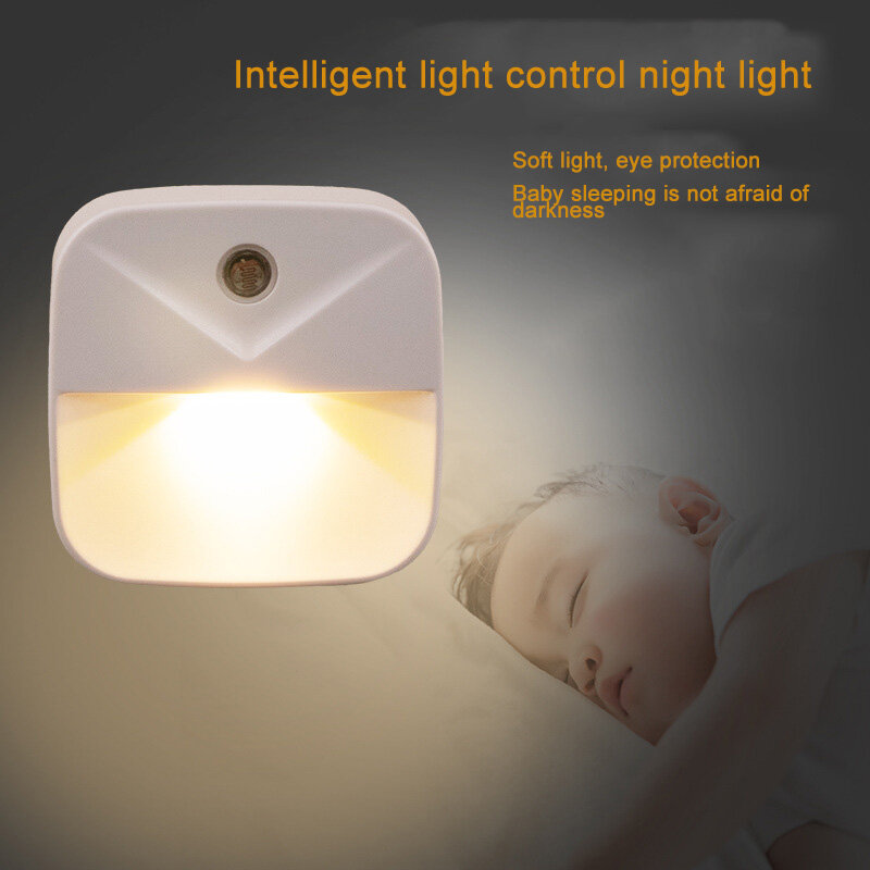 مصباح LED ضوء صغير التحكم أضواء الليل توفير الطاقة ليلة مقبس إضاءة في الجدار مصباح غرفة نوم الطفل LED ضوء الليل