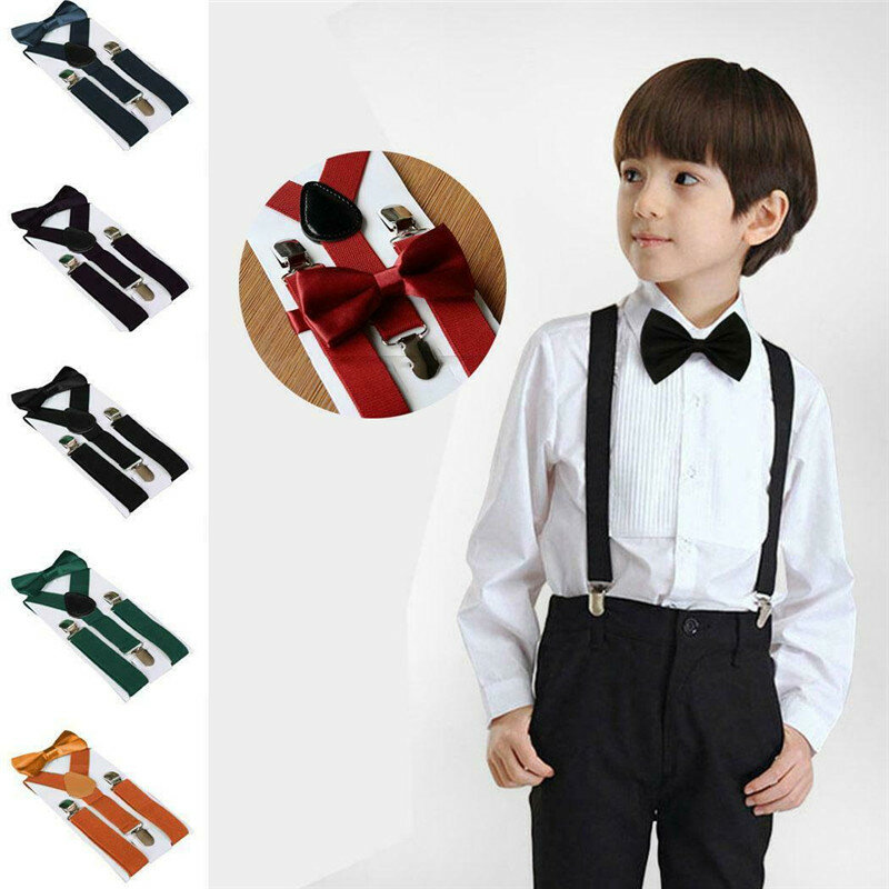 موضة الاطفال الحمالات مع ربطة الأطفال ربطة القوس فيونكة مجموعة بنين الحمالات الفتيات قابل للتعديل الحمالات الطفل العلاقات الزفاف الإكسسوار