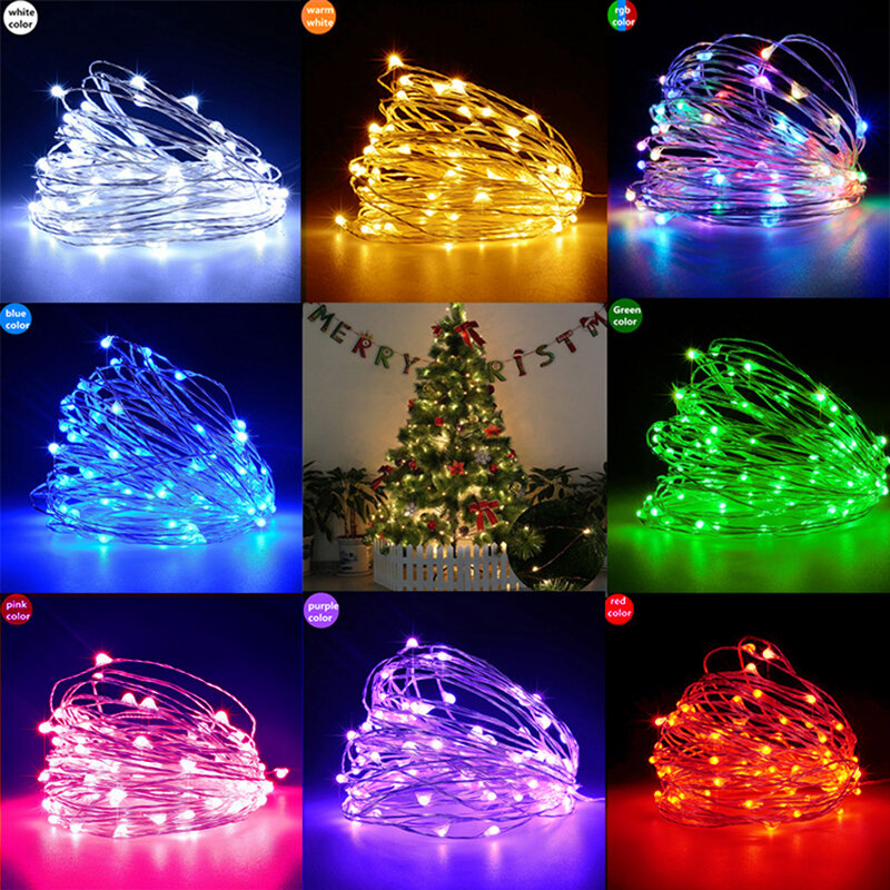 10 متر 100 LED سلسلة ضوء بطارية LED خيط سلك نحاسي عطلة في الهواء الطلق الجنية أضواء لعيد الميلاد ديكور حفلات الزواج