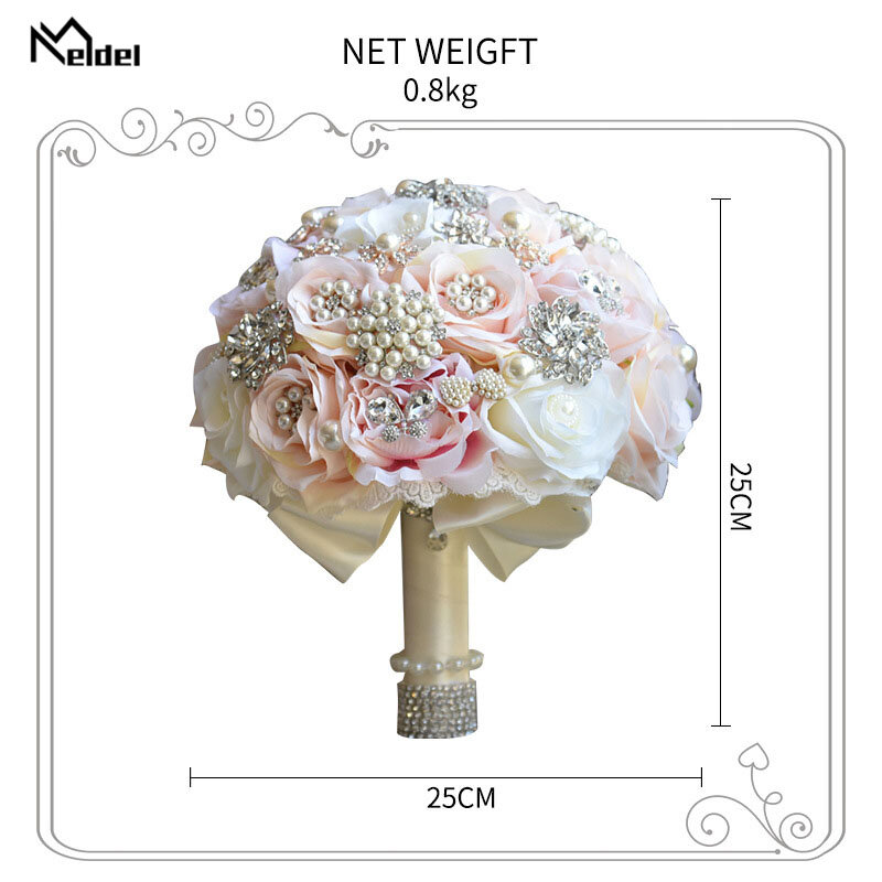 Meldel-باقة الزفاف من الورود الاصطناعية ، مستديرة ، فاخرة ، من الحرير الوردي واللؤلؤ الكريستالي ، لوصيفة العروس #6