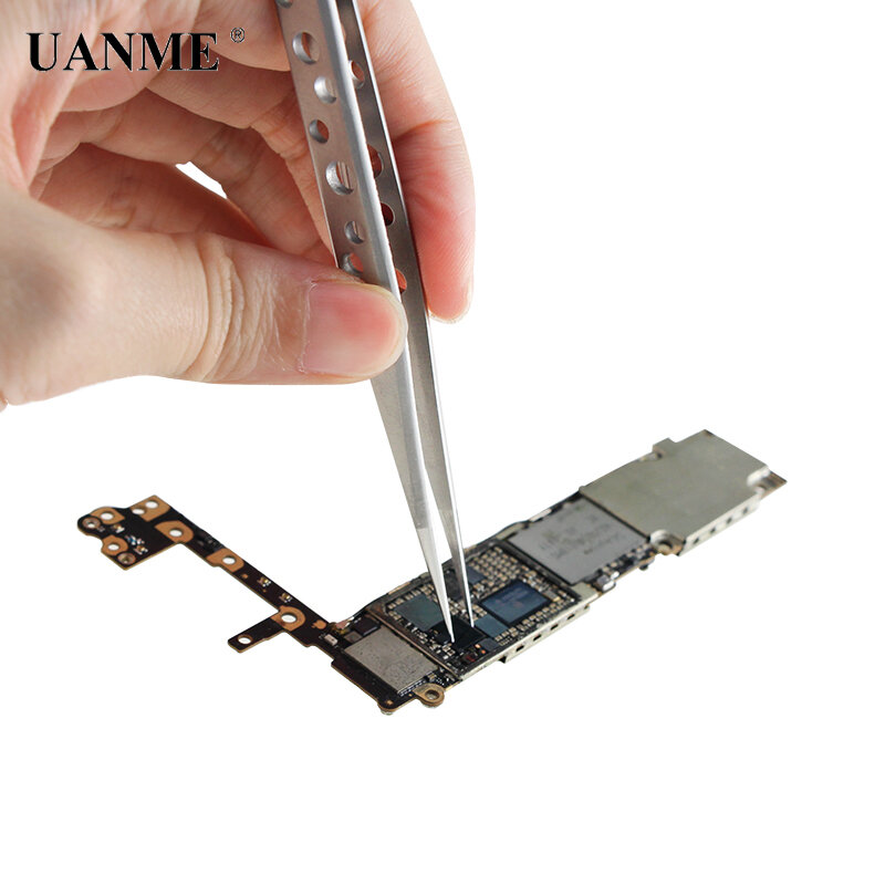 UANME AT-19K 19H الفولاذ المقاوم للصدأ مستقيم الدقة مستقيم منحني 9 حفرة إطالة ملاقط للهاتف المحمول إصلاح أداة