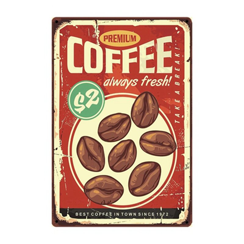 [ويلككرافت] مقهى MenuSmell القهوة المعادن تسجيل الملصقات الفن خمر جدارية اللوحة ديكور مخصص WW7