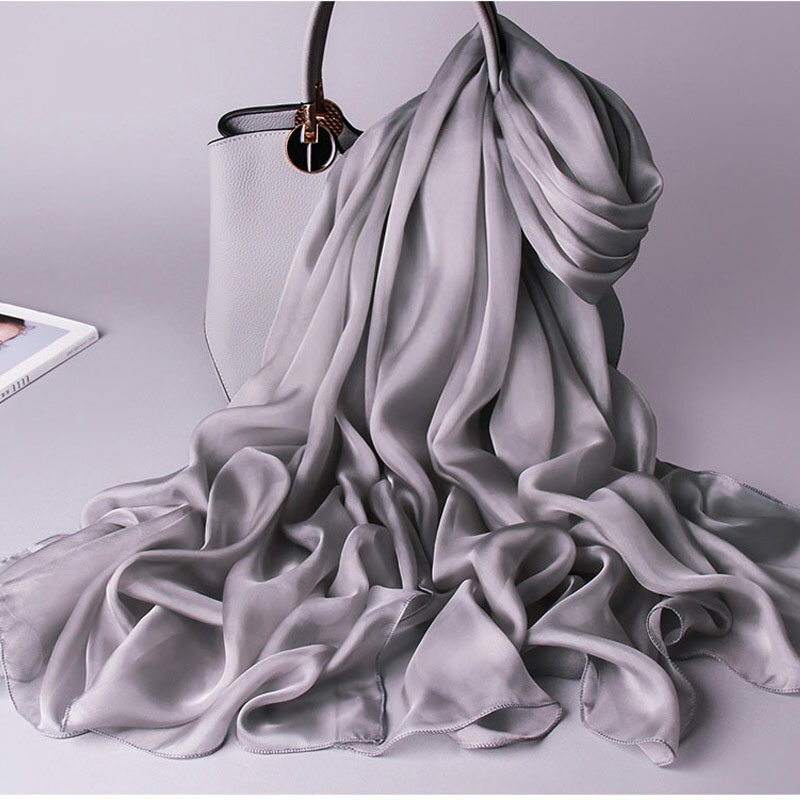 وشاح شيفون حريري نسائي ، منديل قماش حريري طبيعي ، شال صيفي ناعم ، 100% ، 180 × 110 سم