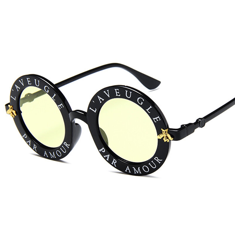 LATASHA-نظارة شمسية ريترو مستديرة للنساء ، مع حروف إنجليزية ، نحلة ، ماركة فاخرة ، عين القط ، UV400 ، للسفر ، 2019