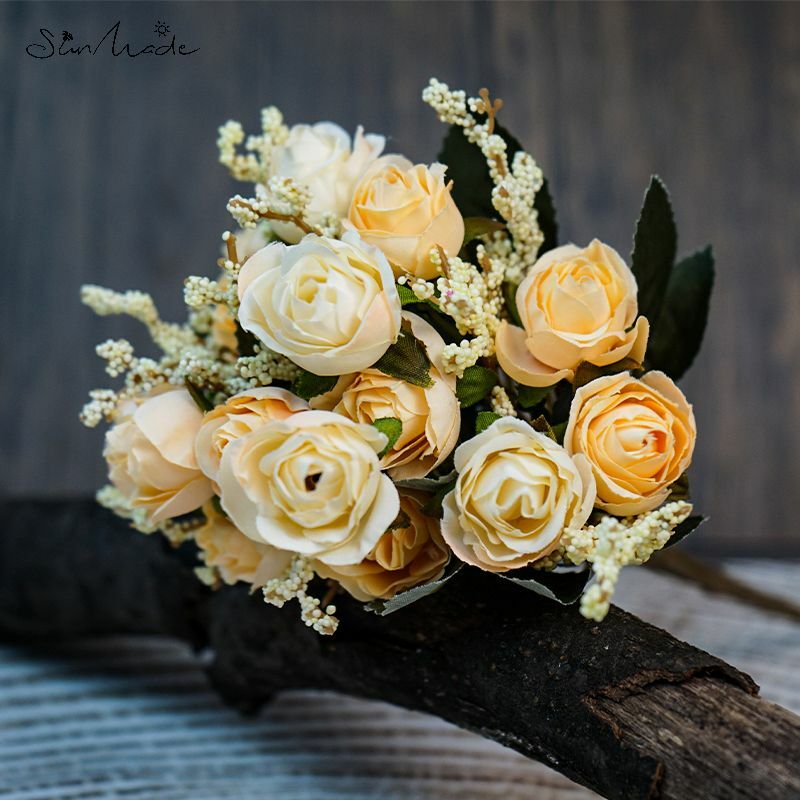SunMade الكورية الورد باقة الحرير الزهور ديكور المنزل الزفاف الورود الخريف زينة فلوريس الاصطناعي لتقوم بها بنفسك