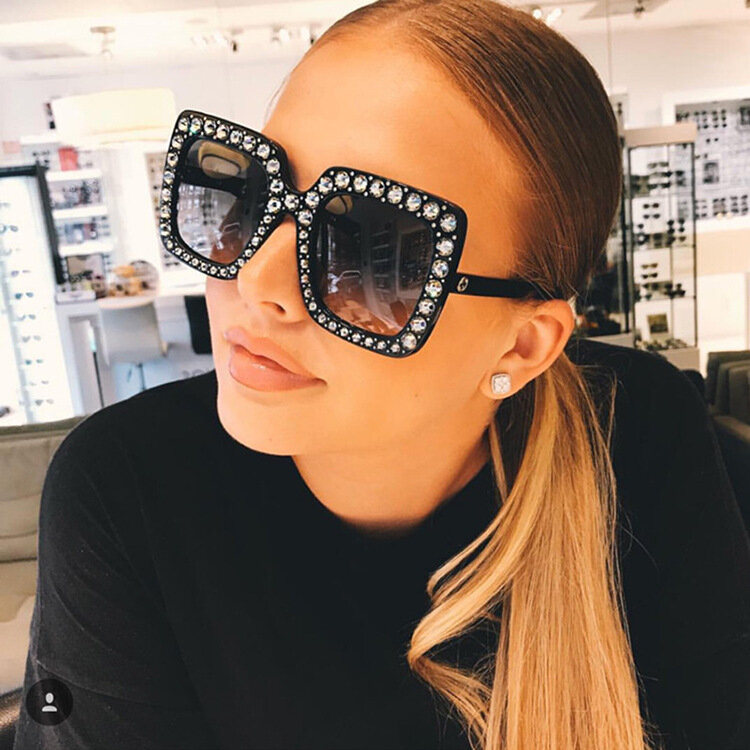 ساطع الماس النظارات الشمسية النساء العلامة التجارية تصميم فلاش مربع ظلال الإناث مرآة نظارات شمسية Oculos Lunette