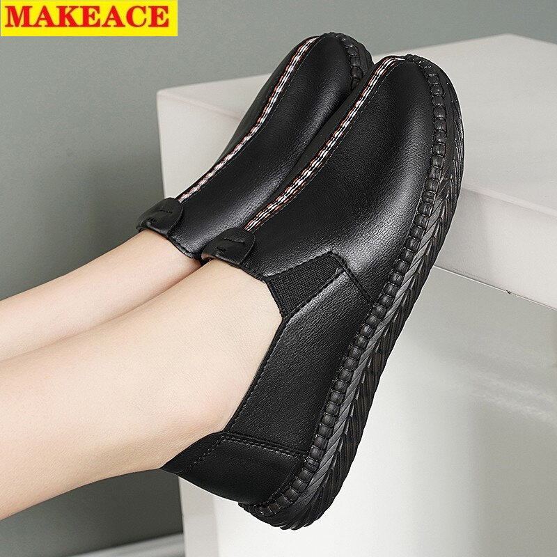 Fashion Casual Shoes 2021 New Autumn Leather Platform Women's Shoes Comfortable Set of Foot Line Loafers Women Flat Shoes