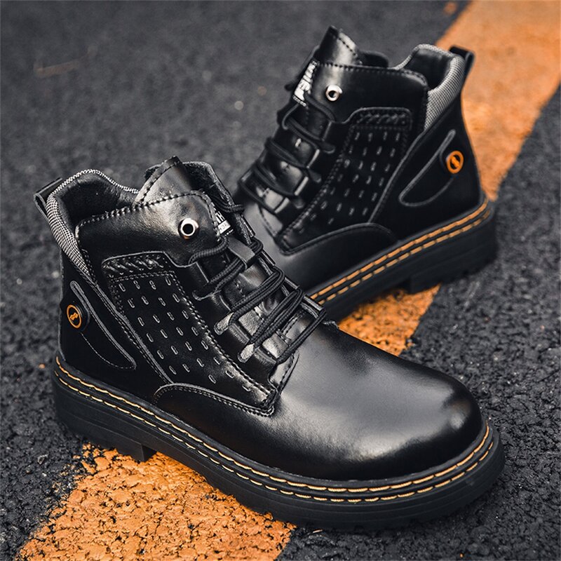 جديد الخريف والشتاء الرجال مارتن bootsleather مزدوجة الإبرة اليدوية الأدوات bootsالمألوف عالية أعلى زائد الكشمير الأحذية #2