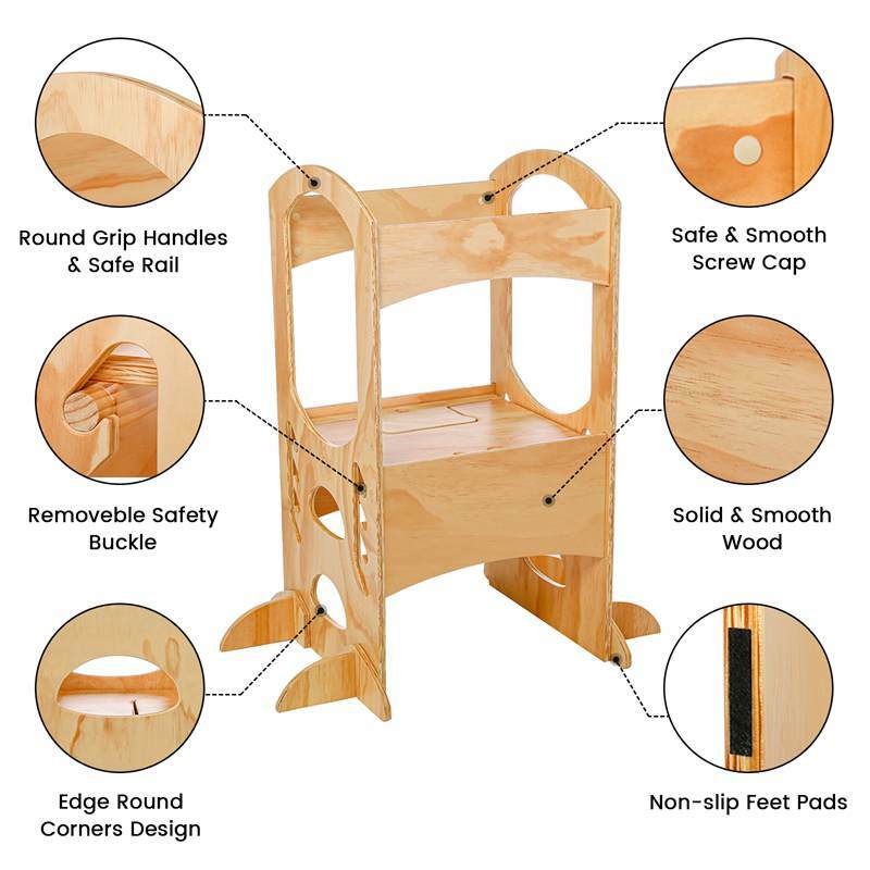 كرسي خشبي غير قابل للانزلاق للأطفال 4 تروس ارتفاع قابل للتعديل للأطفال طفل طفل مطبخ الحمام الأصدقاء كرسي منتج آمن