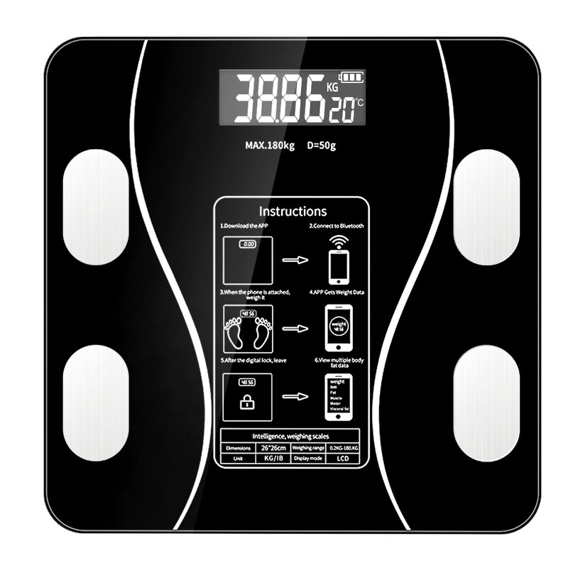 مقياس وزن الجسم الرقمي مقياس الدهون في الجسم محلل تكوين الجسم الذكية بلوتوث متوافق مع الحمام اللاسلكية الوزن BMI