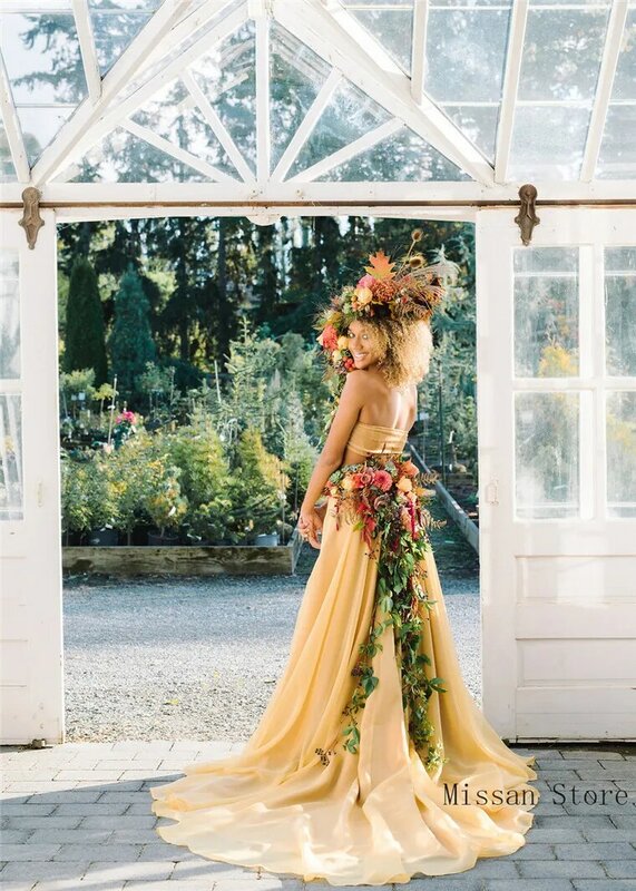 تنورة زفاف قصيرة من الأورجانزا الذهبية ، تنورة زفاف ، ثوب نسائي