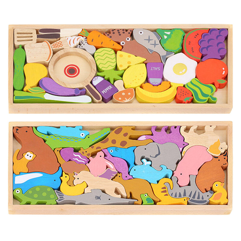 مونتيسوري الكرتون ثلاثية الأبعاد لغز الأطفال خشبية لغز ألعاب تعليمية للأطفال بانوراما الألغاز اللعب