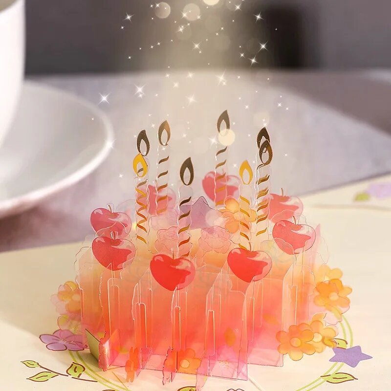 Kawaii فتاة ثلاثية الأبعاد رومانسية القلعة بطاقة المعايدة كعكة عيد ميلاد بطاقة المعايدة بطاقة بريدية مغلف ملصق كرت هدية