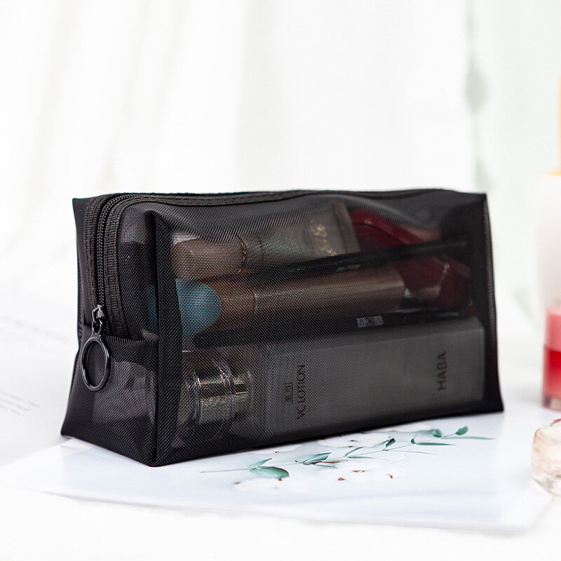 حقيبة مستحضرات التجميل شبكة سوداء السفر الأسود أدوات الزينة الرجال منظم حقيبة الماكياج حقيبة الحقيبة المحمولة الجمال غسل حقيبة 2020 جديد