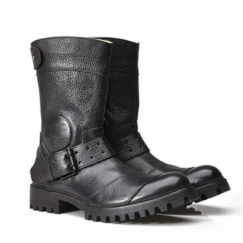 2021 جلد بو للرجال أنيقة منحوتة سستة الأحذية الكلاسيكية الأحذية منتصف العجل الرجال أحذية غير رسمية موضة الشتاء أحذية قتالية XM469