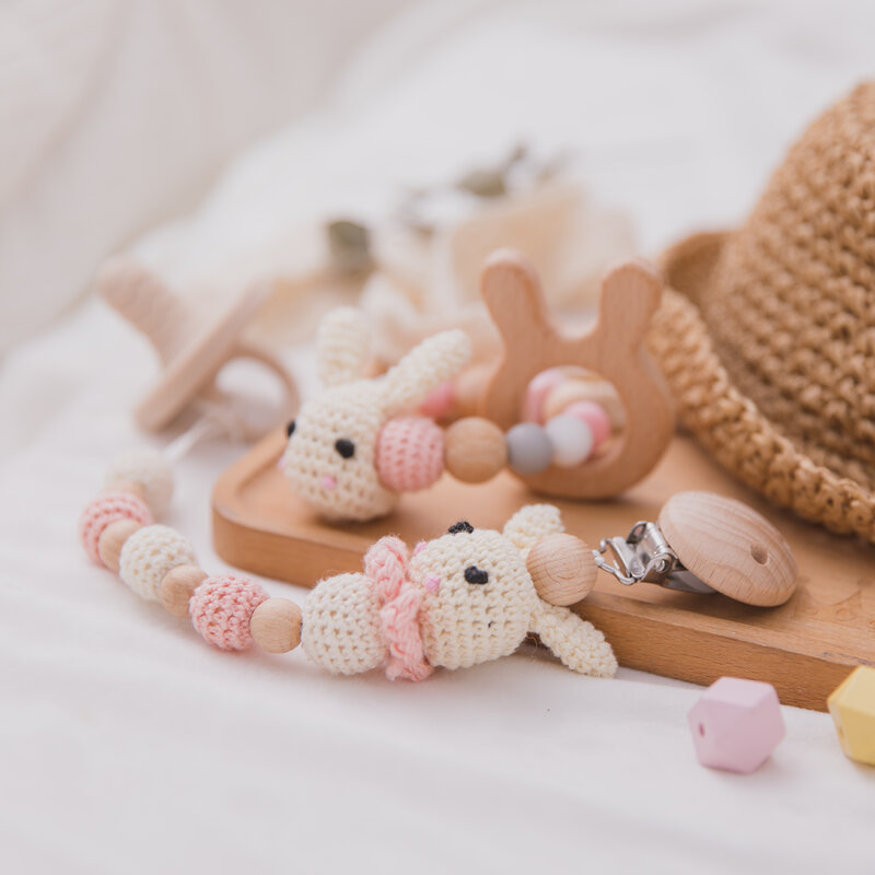 2021 الطفل التسنين عربة سلسلة خشبية الأرنب الكروشيه الخرز مهد متنقل عربة حشرجة اللعب معدة لعب للأطفال التسنين لعبة هدية لحديثي الولادة