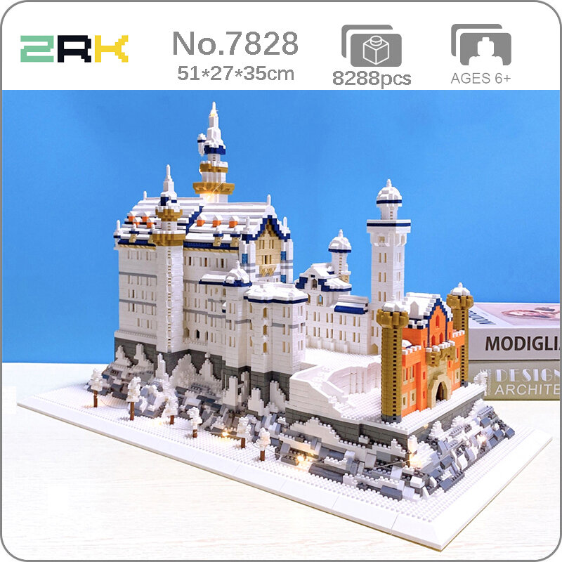 ZRK 7828 العمارة العالمية الشتاء سوان ستون القلعة نموذج شجرة الثلج كتل الماس الصغيرة الطوب بناء لعبة للأطفال لا صندوق