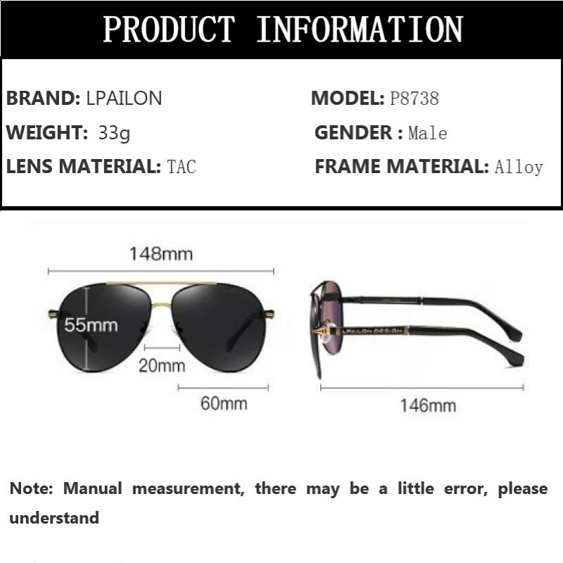 【LPAILON】 النظارات الشمسية المستقطبة للرجال والقيادة والرؤية الليلية نظارات الاستقطاب P8738