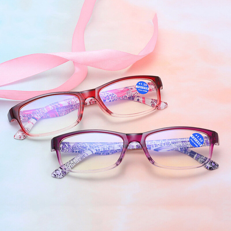 موضة جديدة نظارات للقراءة واضحة زهرة المطبوعة النظارات المضادة للأشعة الزرقاء للجنسين نظارات 1.0 1.5 2.0 2.5 3.0 3.5 4.0