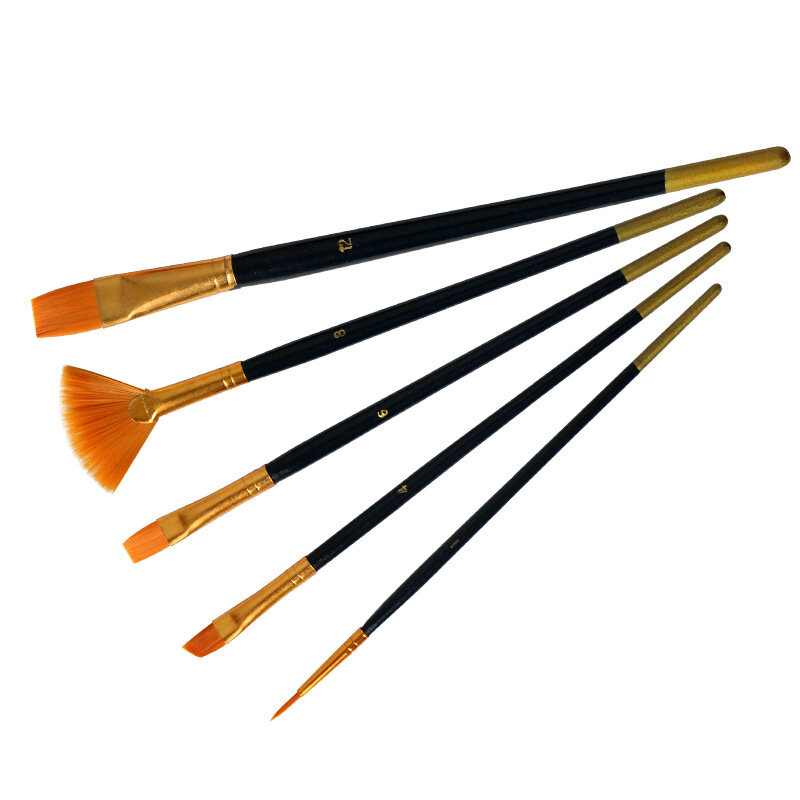 5pcs Artist Nylon Paint Brush Professional Watercolor Acrylic Wooden Handle Painting Brushes Art Supplies Stationery
