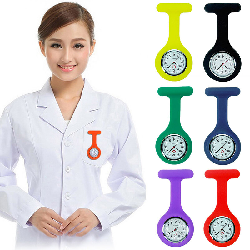 5 قطعة ممرضة سيليكون ساعة بلون بروش فوب جيب تونك ساعة حركة من كوارتز ديكور كوارتز ساعة