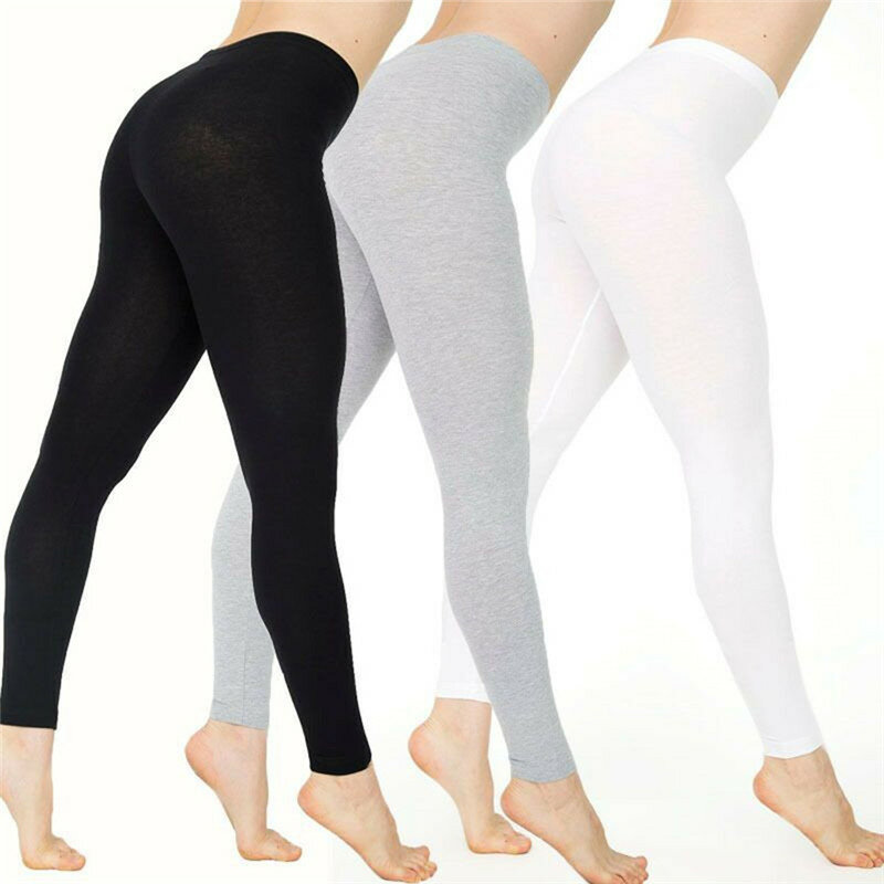 المرأة سروال داخلي قطني عادية الرياضة اللياقة البدنية طماق أبيض أسود رمادي بلون نحيل بسط السراويل