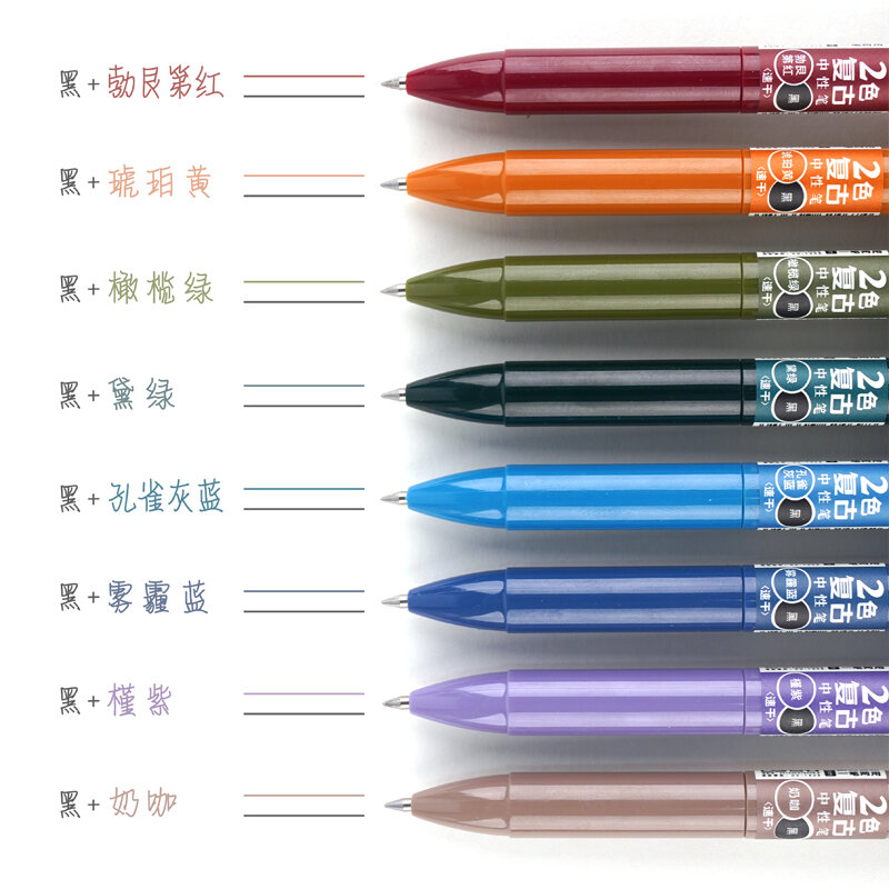 1 قطعة 2 ألوان ملونة هلام أقلام سريعة حبر جاف 0.5 مللي متر الأسود و Vintage قلم حبر لرسم مخطط مدرسة مكتب القرطاسية