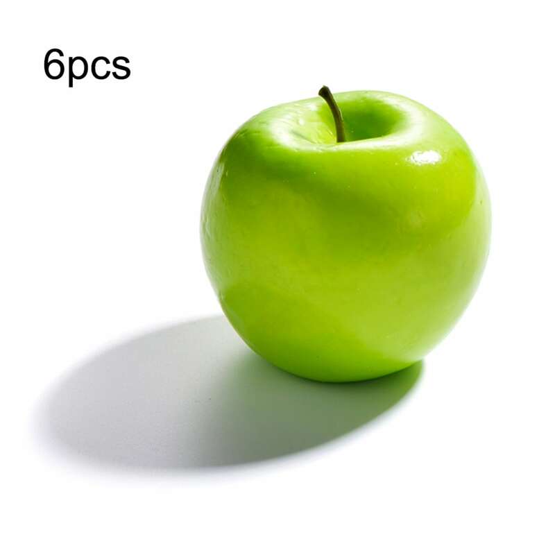 6 قطعة الاصطناعي الأخضر التفاح وهمية الفاكهة اللوحة نموذج المنزل الديكور التصوير الدعائم الاصطناعي أبل #1