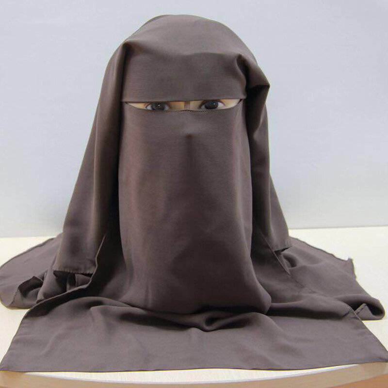 H225 جودة عالية ثلاث طبقات الشيفون النقاب مع صافي شبكة غطاء الوجه الإسلامي الحجاب قبعة سحب على وشاح الإسلامي التعادل الغطاء الخلفي