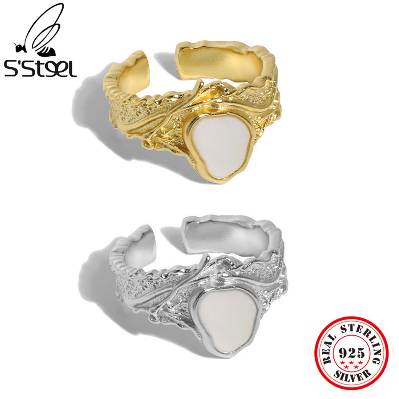 S'STEEL 925 الفضة الاسترليني الكورية المتخصصة تصميم بسيط غير النظامية قذيفة صغيرة للنساء خواتم الجمالية قابل للتعديل غرامة مجوهرات