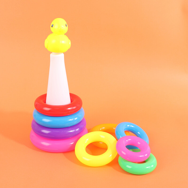 1 قطعة لعبة بطة صفراء رائعتين مع 9 ألوان قوس قزح التراص خواتم برج الاطفال التعليم لعبة الهدايا