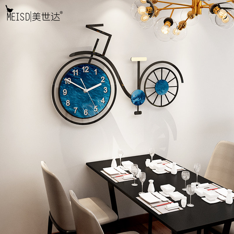 MEISD الأزرق الدراجة مصمم ساعة حائط ملصق ساعة الإبداعية الكوارتز غرفة المطبخ الصامت Horloge المنزل فن الديكور شحن مجاني