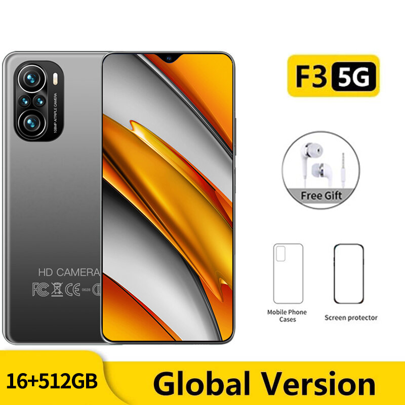 الإصدار العالمي F3 5G الهاتف الذكي الهاتف الذكي 6.7 بوصة 48MP رباعية الكاميرا الهواتف المحمولة