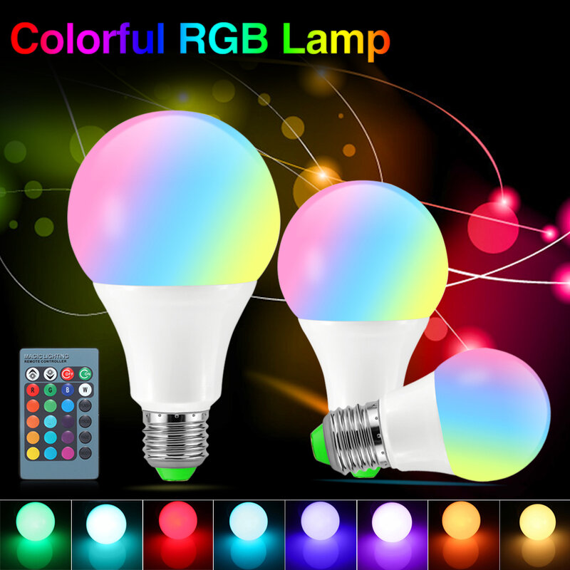 16 لون RGB عكس الضوء IR E27 LED لمبة أضواء RGB ملون Changin 3 واط 5 واط 10 واط مصباح مع بطارية قلوية جهاز التحكم من بعد تركيبات ديكور المنزل