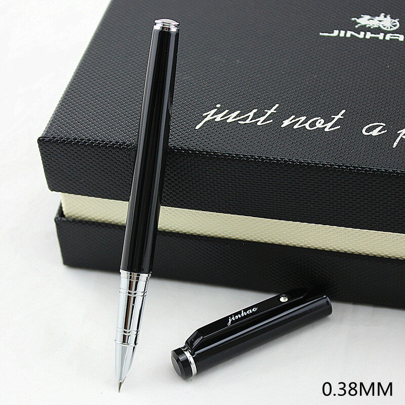 Jinhao 101 نافورة القلم الحبر الكامل المعادن كليب أقلام الفاخرة الأسود الحبر نافورة-القلم المنقار 0.38 مللي متر اللوازم المكتبية