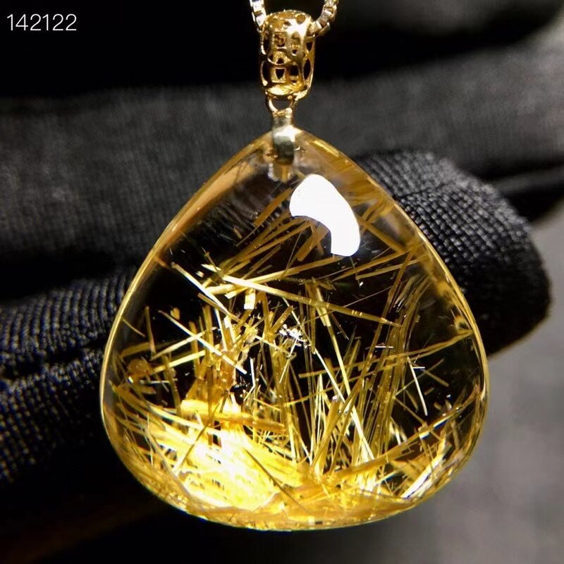 حقيقية الذهب الطبيعي Rutilated قلادة من الكوارتز 18K الذهب 21.3*20*10.2 مللي متر الكريستال قلادة الموضة مجوهرات حقيقية AAAAAA
