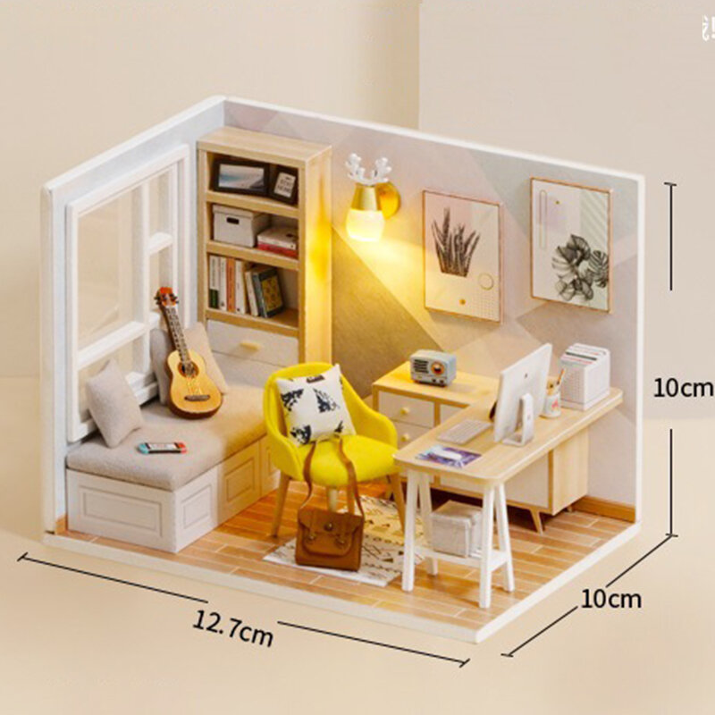 لتقوم بها بنفسك دمية مصغرة عدة Roombox منازل صغيرة نموذج ألعاب خشبية للأطفال هدايا عيد الميلاد بيت الدمية الصغيرة الأثاث كازا