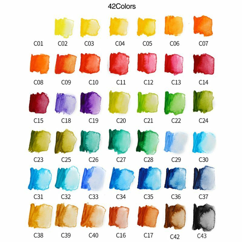 42 لون أصباغ مجموعة ألوان مائية صلبة مع فرشاة مائية لرسم اللوحة المائية بدلة قابلة للطي