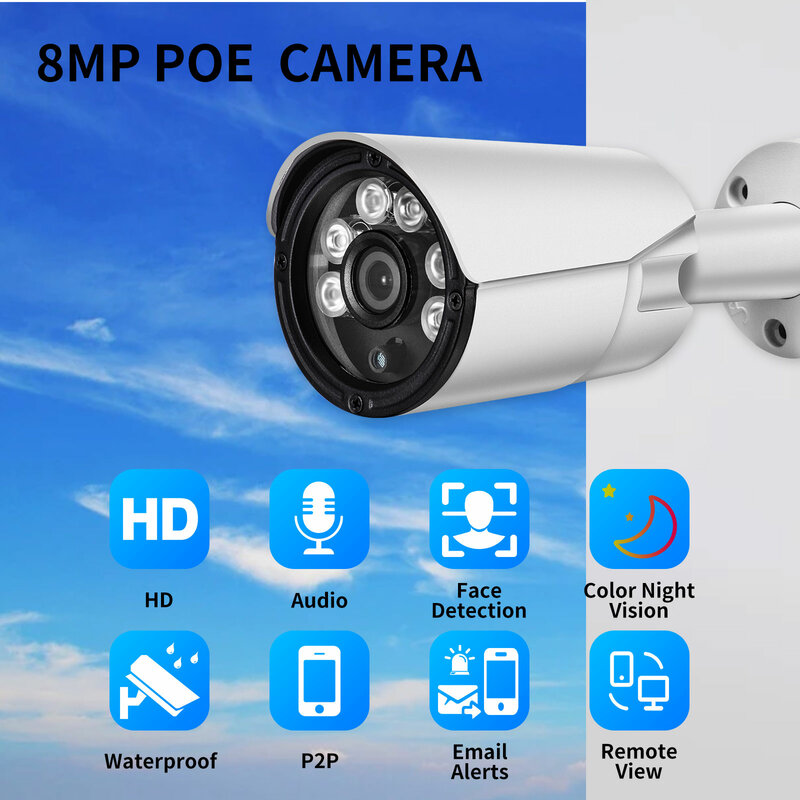 غادينان 8MP 48 فولت POE IP كاميرا H.265 + HD فيديو اللون للرؤية الليلية مصدر الضوء المزدوج في الهواء الطلق مقاوم للماء الأمن الرئيسية كاميرا تلفزيونات...