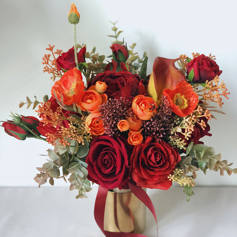 SESTHFAR-باقة ورود عتيقة من الحرير الاصطناعي ، زهور وردية ، لوصيفات العروس ، لحفل الزفاف