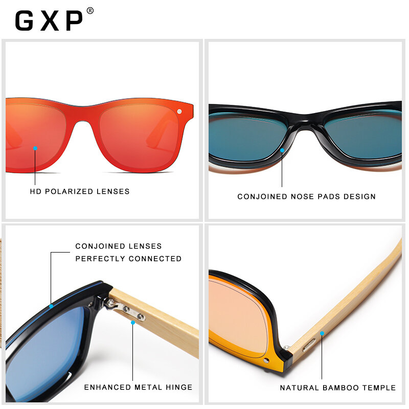 GXP 2021 موضة بدون شفة الطبيعية الخيزران النظارات الشمسية مرآة النظارات المستقطبة UV400 HD عدسة الرجال النساء القيادة نظارات شمسية