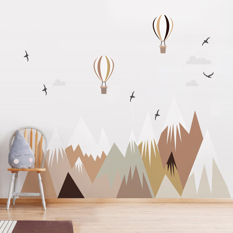 الكرتون البني الجبل الطيور بالونات ملصقات جدار للأطفال غرفة المعيشة خلفية مقاوم للماء ذاتية اللصق النسيج جدارية #3