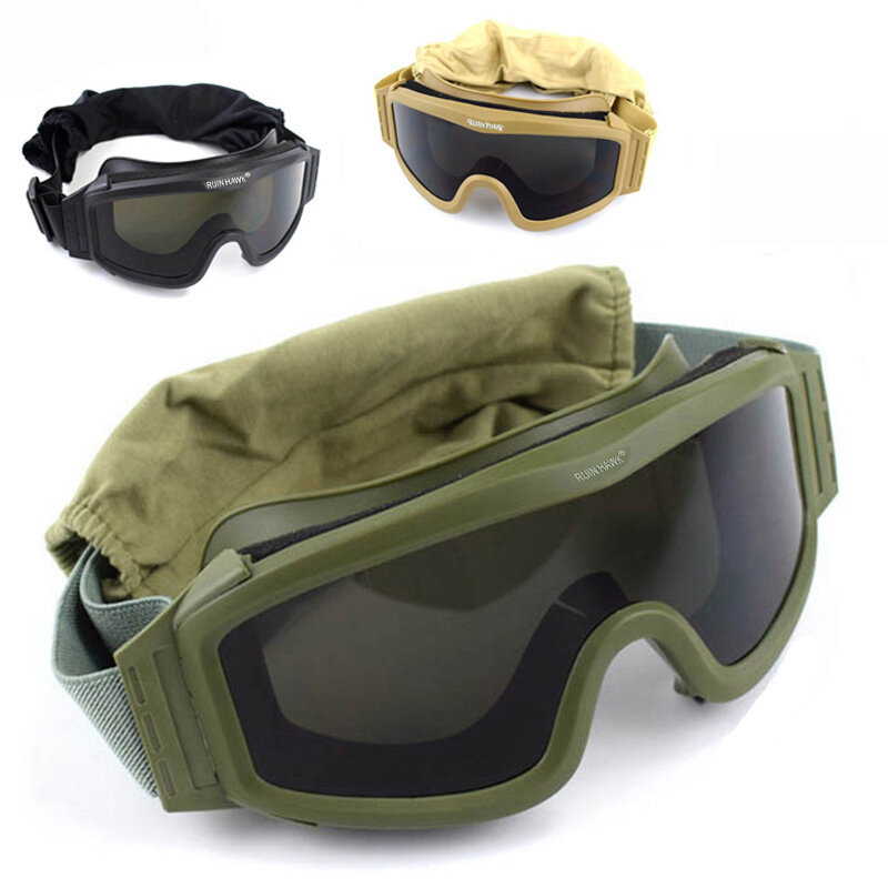 نظارات شمسية تكتيكية باللون الأسود والأخضر تان 3 عدسات نظارات تكتيكية لألعاب الجيش ضد الماء للدراجات النارية