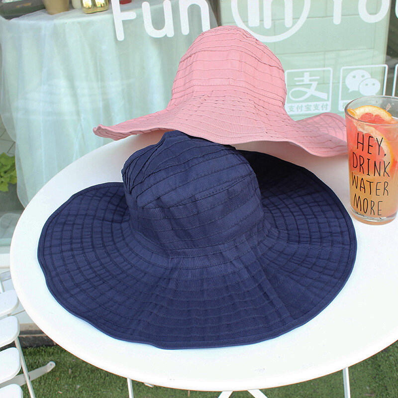 قبعة الشمس المرأة الصيف قبعة الحماية من الشمس السفر كل مطابقة للطي عادية الكورية نمط لفة الهواء غطاء من القماش العلوي كل مطابقة