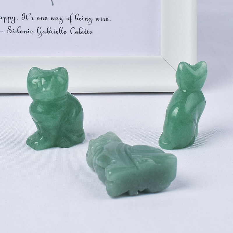 الأحجار الكريمة الطبيعية الخضراء القط التماثيل الحيوانات الصغيرة الحرفية منحوتة تمثال للأطفال ديكور المنزل المعدنية شفاء بلورات الكوارتز #5