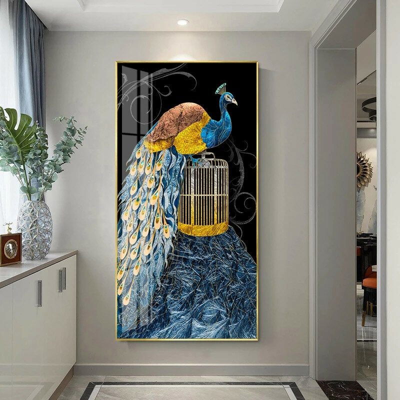 الطاووس الملونة الفاخرة الوقوف على فرع مقهى الحديثة الزخرفية صور قماش لوحات جدار الفن لغرفة المعيشة ديكور