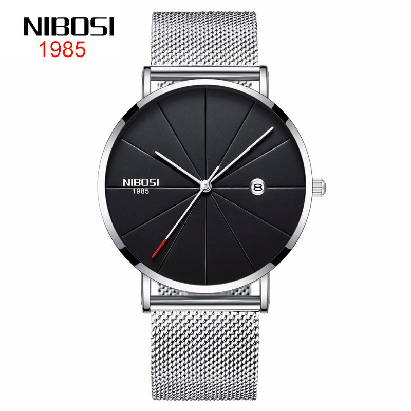 NIBOSI العلامة التجارية رقيقة جدا ساعة كوارتز الرجال الفولاذ المقاوم للصدأ مقاوم للماء ساعة رياضية ساعات رجال الأعمال الساعات Reloj Hombre 2321