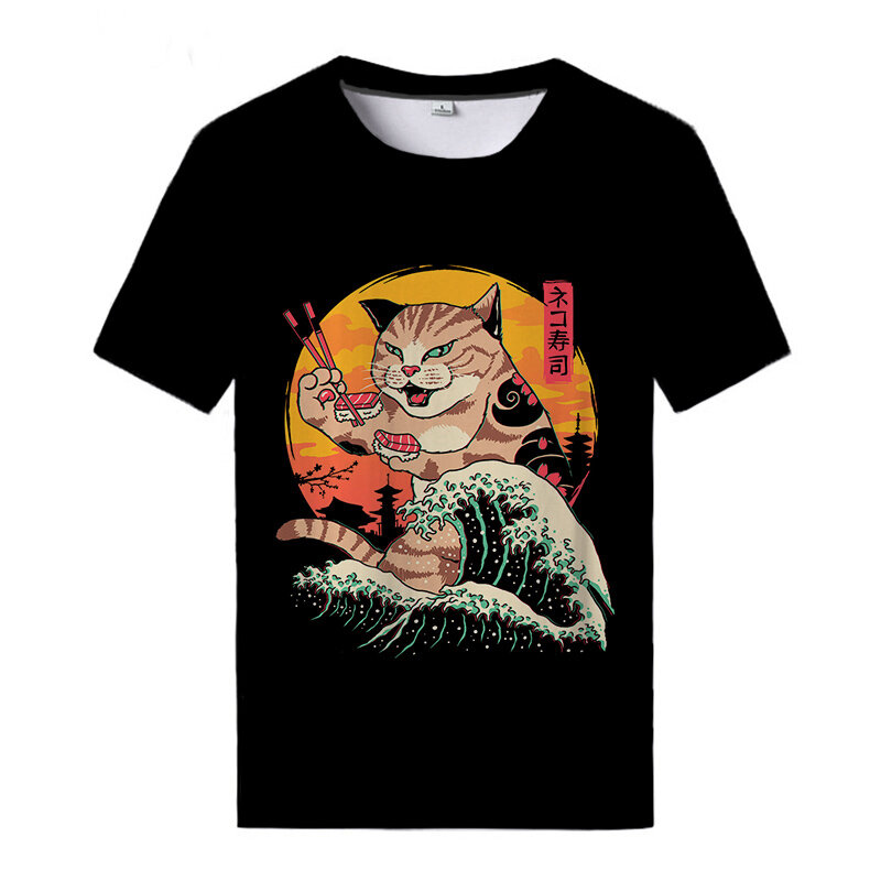 جديد Ramen القط تي شيرت لطيف قصيرة الأكمام قمصان للجنسين الصيف تي شيرت Harajuku اليابان مضحك تي شيرت
